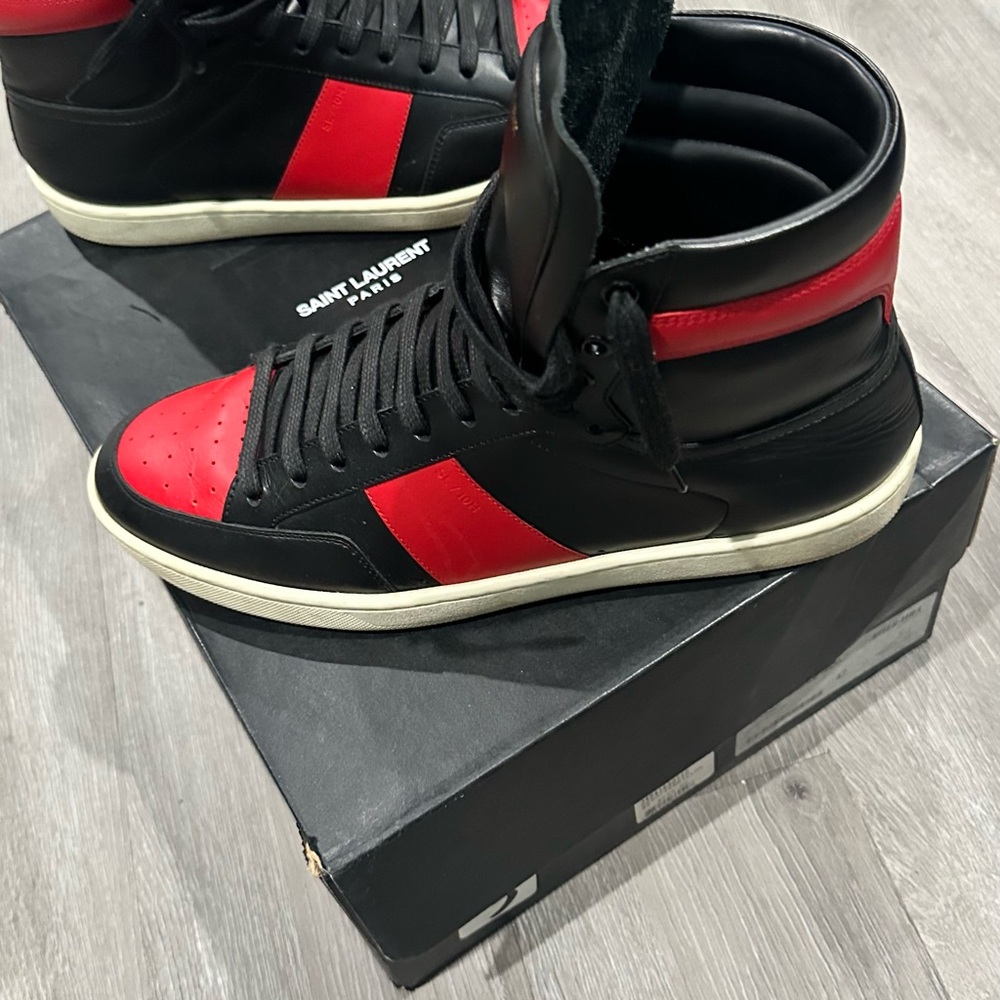 Saint Laurent Black and Red High-Top Sneakers